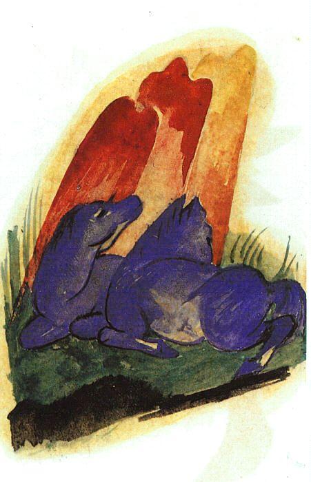 Franz Marc Two Blue Horses in front of a Red Rock France oil painting art